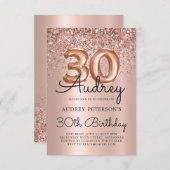スパークルグリッターバラ金ゴールドバルーン30th誕生日 招待状 (正面/裏面)