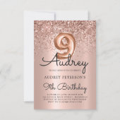 スパークルグリッターバラ金ゴールドバルーン9th誕生日 招待状 (正面)