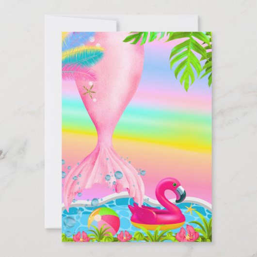 スパークルグリッターマーメイドシーフラミンゴビーチレインボー 招待状 (裏面)