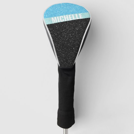 スパークルグリッターモノグラムカラーブロック黒Azure ゴルフヘッドカバー (正面)