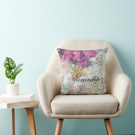 スパークルグリッター金ゴールドパープル銀河系マーブルカスタム クッション (椅子)