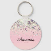 スパークルグリッター オーダーメイド名 ブラッシュ ブライダルシャワー キーホルダー (正面)
