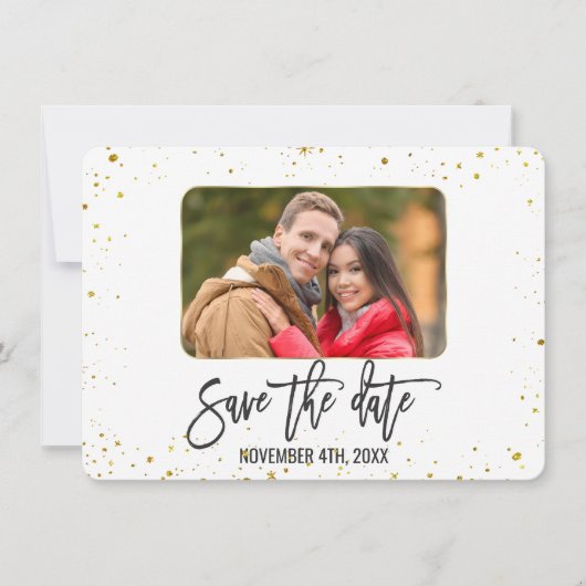 スパークルゴールド写真手書きSave The Date セーブザデート (正面)