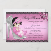スパークルシューズ&レースガールベビーシャワー招待状 招待状 (正面)