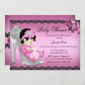 スパークルシューズ&レースガールベビーシャワー招待状 招待状 (正面/裏面)