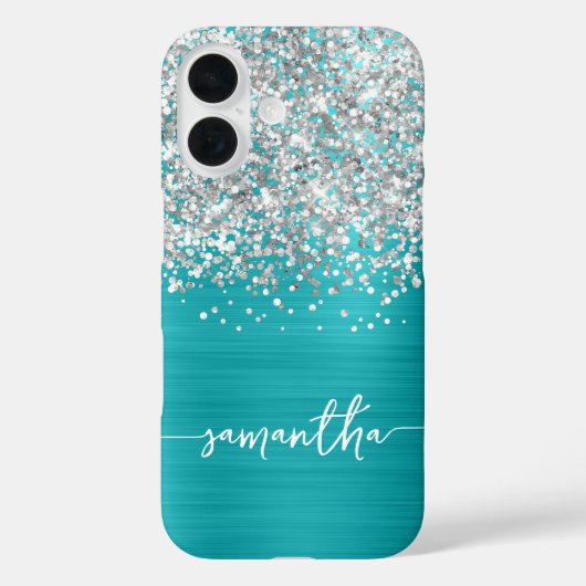 スパークルシルバーグリッターターコイズブルーゴージャスな名前 Case-Mate iPhoneケース (裏面)
