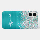 スパークルシルバーグリッターターコイズブルーゴージャスな名前 Case-Mate iPhoneケース (裏面 (横))