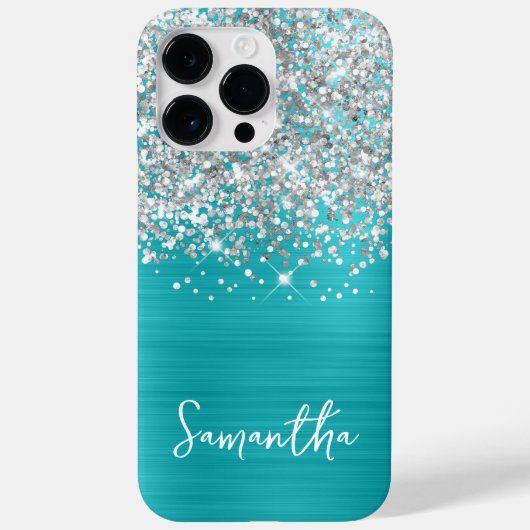 スパークルシルバーグリッターターコイズブルーゴージャスな名前 Case-Mate iPhoneケース (裏面)