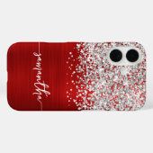 スパークルシルバーグリッター 赤い華やかさ 名前 Case-Mate iPhoneケース (裏面 (横))