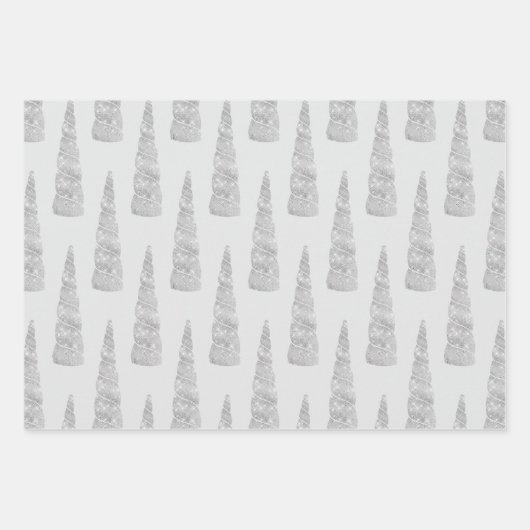 スパークルシルバーグレーグレーグラムユニコーン誕生日 ラッピングペーパーシート (正面3)