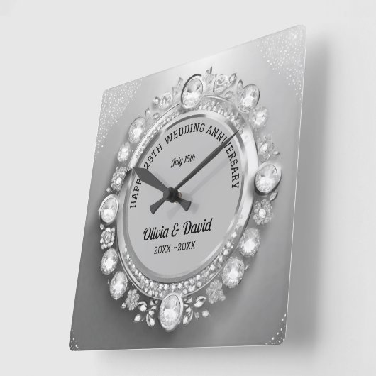 スパークルシルバーダイヤ結婚モンド記念日 スクエア壁時計 (傾斜)