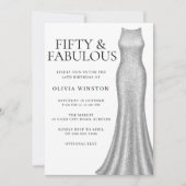 スパークルシルバードレス女性50thバースデーパーティー 招待状 (正面)