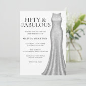 スパークルシルバードレス女性50thバースデーパーティー 招待状 (スタンド正面)