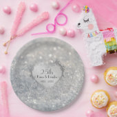 スパークルシルバーハート結婚25周年 ペーパープレート (パーティー)