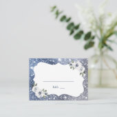 スパークルシルバーブルーグリッターとフローラ結婚ズ プレイスカード (スタンド正面)