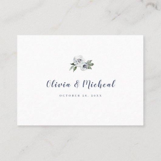 スパークルシルバーブルーグリッターとフローラ結婚ズ プレイスカード (裏面)