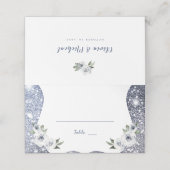 スパークルシルバーブルーグリッターとフローラ結婚ズ プレイスカード (外部開封)