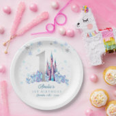 スパークルシルバー凍っていキングダムキャッスル1st誕生日 ペーパープレート (パーティー)
