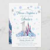 スパークルシルバー凍っていキングダムキャッスル1st誕生日 招待状 (正面/裏面)