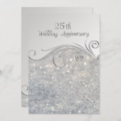 スパークルシルバー 25周年 結婚記念日 招待状 (正面/裏面)