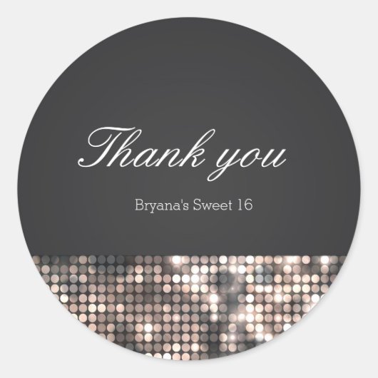 スパークルシークインズグラムブラック結婚式の引き出物ステッカー ラウンドシール (正面)