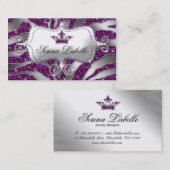 スパークルジュエリーゼブラクラウンパープルグリッター 名刺 (正面/裏面)