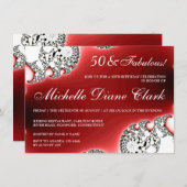 スパークルジュエリーレッドウィメンズ誕生日招待状 招待状 (正面/裏面)