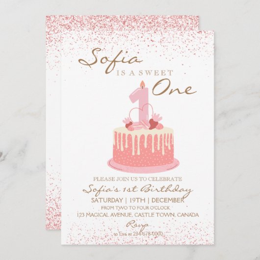 スパークルスウィートワン誕生日パーティー 招待状 (正面/裏面)
