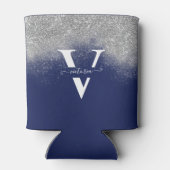 スパークルスシルバーグリッターモノグラムブルーパーソナライズされた 缶クーラー (裏面)