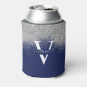 スパークルスシルバーグリッターモノグラムブルーパーソナライズされた 缶クーラー (缶裏面)