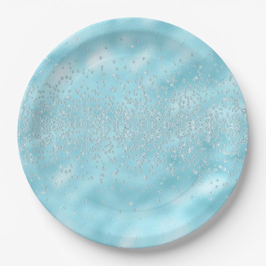 スパークルスジュエリーきらきら光るズクリスタルシックなパステルブルー ペーパープレート (正面)