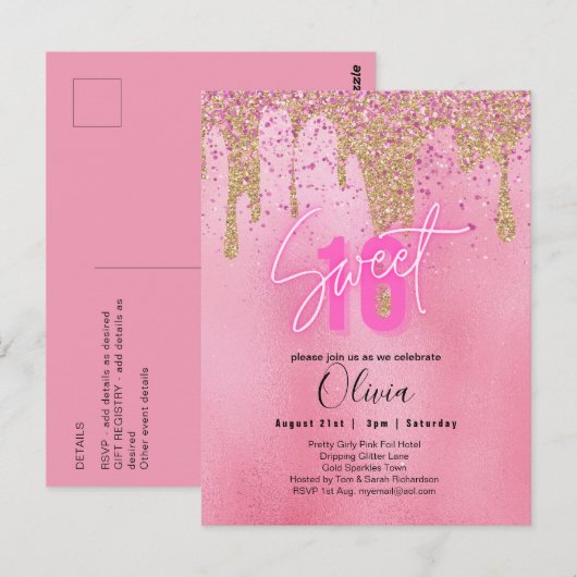 スパークルススイかわいらしート16ガーリーピンク16誕生日 ポストカード (正面/裏面)