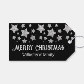 スパークルスターズメリークリスマスホリデーシルバーグレー ギフトタグ (正面(横))