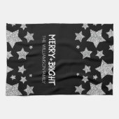 スパークルスター メリー ブライト クリスマス シルバー ブラック キッチンタオル (横)