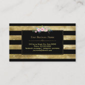 スパークルストライプの金ゴールドグリッターフローラモノグラム 名刺 (裏面)