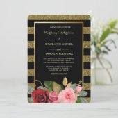 スパークルストライプピンクレッドローゼス結婚式招待状 招待状 (スタンド正面)