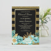 スパークルストライプ金ゴールドミントフローラリハーサルディナー 招待状 (スタンド正面)
