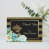 スパークルストライプ金ゴールドミントフローラ結婚ズ サンキューカード (スタンド正面)