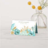 スパークルストライプ金ゴールドミントフローラ結婚ズ プレイスカード (裏面)