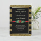 スパークルストライプ クリスマス ポインセチア ウェディング 招待状 (スタンド正面)