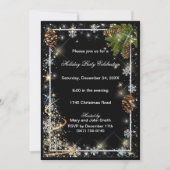 スパークルスノーフレークパインコーンクリスマスパーティー 招待状 (正面)