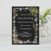 スパークルスノーフレークパインコーンクリスマスパーティー 招待状 (スタンド正面)