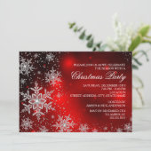 スパークルスノーフレークレッドクリスマスパーティー招待状 招待状 (スタンド正面)