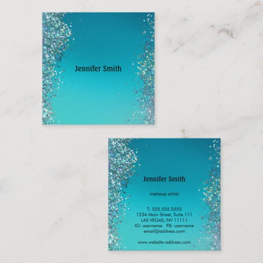 スパークルスプラッシュブルー美しいスタイリストメイクアップアーティスト スクエア名刺 (正面/裏面)