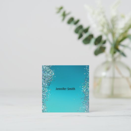 スパークルスプラッシュブルー美しいスタイリストメイクアップアーティスト スクエア名刺 (スタンド正面)