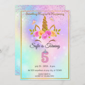 スパークルスマジカルユニコーン第5誕生日招待 招待状 (正面/裏面)