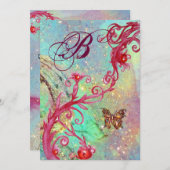 スパークルズのバタフライ2 青いウエディングモノグラム 招待状 (正面/裏面)