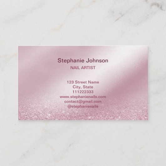 スパークルズピンクグリッターネイルアーティストマニキュア美しい 名刺 (裏面)
