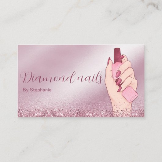 スパークルズピンクグリッターネイルアーティストマニキュア美しい 名刺 (正面)
