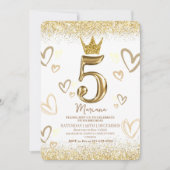 スパークルズ金ゴールドプリンセスクラウン5th誕生日 招待状 (正面)